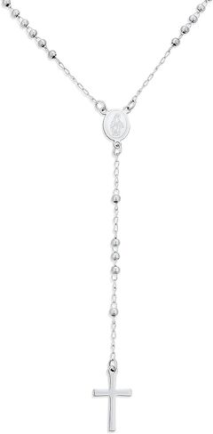 Bling Jewelry Religious Christian Dainty 2MM Round Ball Beaded Link Holy Mother Virgin Mary Delicate Simple Cross Prayer Rosary Rosario Chain For Women Teen Silver Tone Stainless Steel in Kuwait
