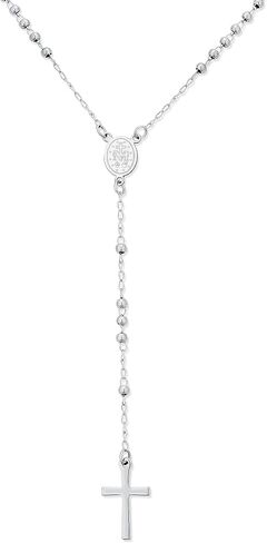 Bling Jewelry Religious Christian Dainty 2MM Round Ball Beaded Link Holy Mother Virgin Mary Delicate Simple Cross Prayer Rosary Rosario Chain For Women Teen Silver Tone Stainless Steel in Kuwait