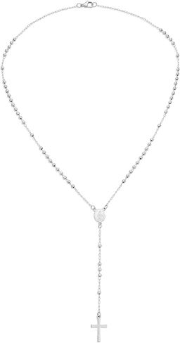 Bling Jewelry Religious Christian Dainty 2MM Round Ball Beaded Link Holy Mother Virgin Mary Delicate Simple Cross Prayer Rosary Rosario Chain For Women Teen Silver Tone Stainless Steel in Kuwait