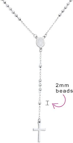 Bling Jewelry Religious Christian Dainty 2MM Round Ball Beaded Link Holy Mother Virgin Mary Delicate Simple Cross Prayer Rosary Rosario Chain For Women Teen Silver Tone Stainless Steel in Kuwait
