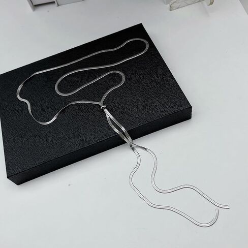 Long Chunky Gold Lariat Drop Necklaces for Women Trendy Slip Chain Body Statement Y Necklace Abjustable Lightweight Dainty Snakebone Prom Jewelry in Kuwait