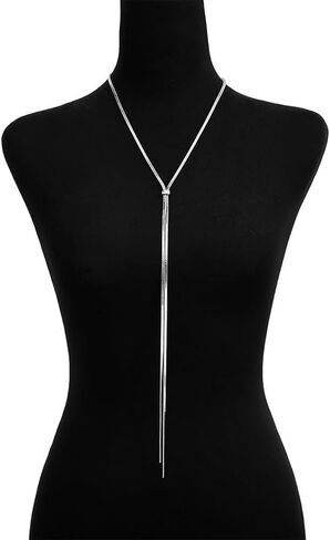 Long Chunky Gold Lariat Drop Necklaces for Women Trendy Slip Chain Body Statement Y Necklace Abjustable Lightweight Dainty Snakebone Prom Jewelry in Kuwait