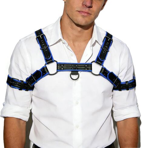 Men's PU Leather Harness with Armband Set, Adjustable, Faux Leather, Black/Red/Blue, for Gym and Motorcycle in Saudi Arabia