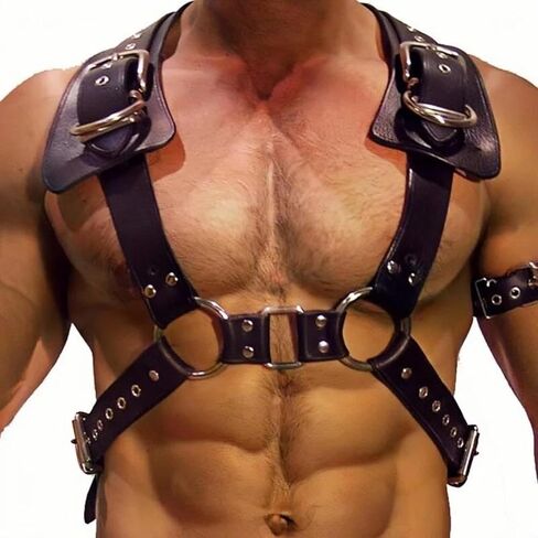 Men Leather Body Chest Harness Adjustable PU Leather Punk Shoulder Belt Gothic Muscle Show Clubwear Adult Roleplay Outfit Valentine's Day Festival Party Nightclub Costume Accessories Gift in Saudi Arabia