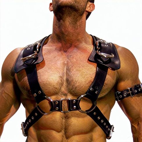 Men Leather Body Chest Harness Adjustable PU Leather Punk Shoulder Belt Gothic Muscle Show Clubwear Adult Roleplay Outfit Valentine's Day Festival Party Nightclub Costume Accessories Gift in Saudi Arabia