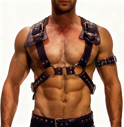 Men Leather Body Chest Harness Adjustable PU Leather Punk Shoulder Belt Gothic Muscle Show Clubwear Adult Roleplay Outfit Valentine's Day Festival Party Nightclub Costume Accessories Gift in Saudi Arabia