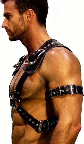 Men Leather Body Chest Harness Adjustable PU Leather Punk Shoulder Belt Gothic Muscle Show Clubwear Adult Roleplay Outfit Valentine's Day Festival Party Nightclub Costume Accessories Gift in Saudi Arabia