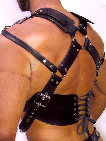 Men Leather Body Chest Harness Adjustable PU Leather Punk Shoulder Belt Gothic Muscle Show Clubwear Adult Roleplay Outfit Valentine's Day Festival Party Nightclub Costume Accessories Gift in Saudi Arabia