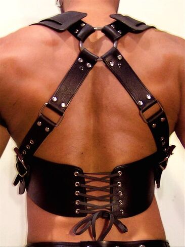 Men Leather Body Chest Harness Adjustable PU Leather Punk Shoulder Belt Gothic Muscle Show Clubwear Adult Roleplay Outfit Valentine's Day Festival Party Nightclub Costume Accessories Gift in Saudi Arabia