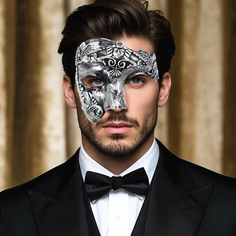JOYFISCO Masquerade Mask for Men Vintage Half Face Roman Warrior Phantom Of The Opera Mask for Halloween Mardi Gras Prom Ball in Saudi Arabia