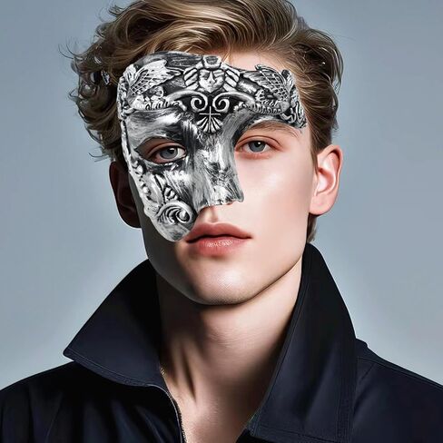 JOYFISCO Masquerade Mask for Men Vintage Half Face Roman Warrior Phantom Of The Opera Mask for Halloween Mardi Gras Prom Ball in Saudi Arabia
