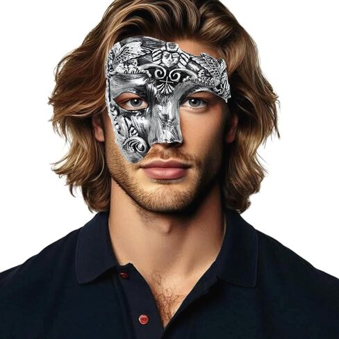 JOYFISCO Masquerade Mask for Men Vintage Half Face Roman Warrior Phantom Of The Opera Mask for Halloween Mardi Gras Prom Ball in Saudi Arabia