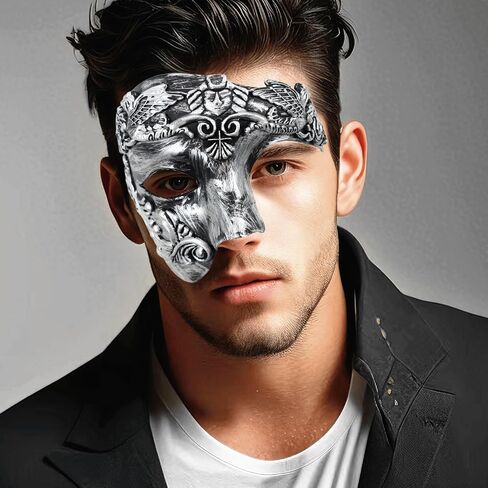 JOYFISCO Masquerade Mask for Men Vintage Half Face Roman Warrior Phantom Of The Opera Mask for Halloween Mardi Gras Prom Ball in Saudi Arabia