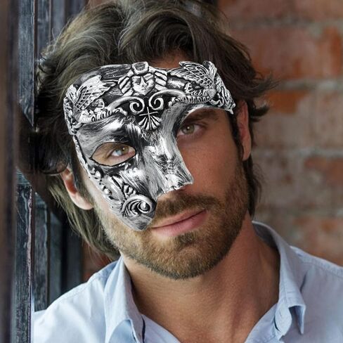 JOYFISCO Masquerade Mask for Men Vintage Half Face Roman Warrior Phantom Of The Opera Mask for Halloween Mardi Gras Prom Ball in Saudi Arabia