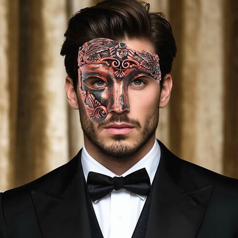 JOYFISCO Masquerade Mask for Men Vintage Half Face Roman Warrior Phantom Of The Opera Mask for Halloween Mardi Gras Prom Ball in Saudi Arabia