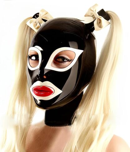 ABWL Black Latex Hood Mask Unisex,Handmade Rubber Masks with Double Ponytail wig for Cosplay Costumes in Saudi Arabia
