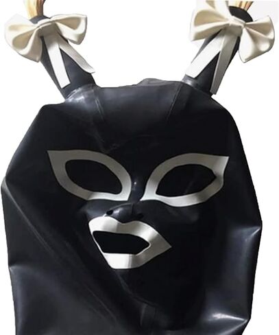 ABWL Black Latex Hood Mask Unisex,Handmade Rubber Masks with Double Ponytail wig for Cosplay Costumes in Saudi Arabia