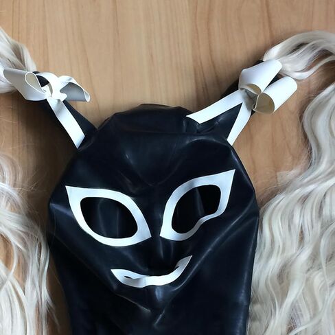 ABWL Black Latex Hood Mask Unisex,Handmade Rubber Masks with Double Ponytail wig for Cosplay Costumes in Saudi Arabia