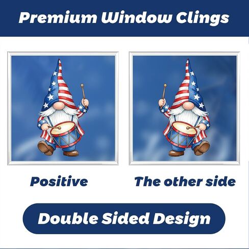 9 Sheets Patriotic Gnome 4th of July Window Clings, Hianjoo 97 Pcs Red White Blue Static Decals with Stars, Independence Day Memorial Day Home Glass Party Decorations in Kuwait