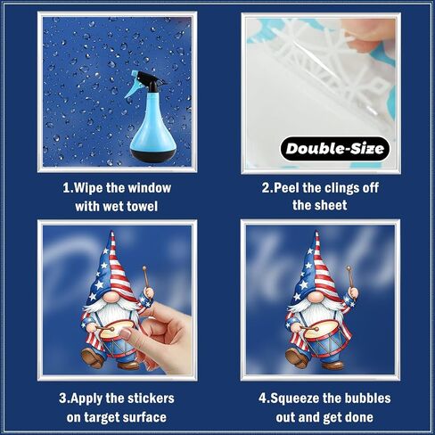 9 Sheets Patriotic Gnome 4th of July Window Clings, Hianjoo 97 Pcs Red White Blue Static Decals with Stars, Independence Day Memorial Day Home Glass Party Decorations in Kuwait