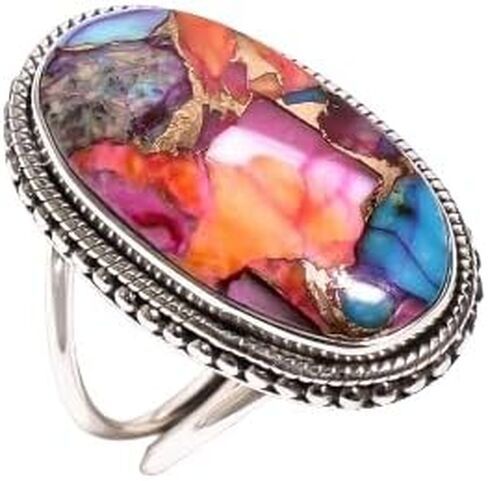 Natural Top Quality Purple Spiny Oyster Turquoise Gemstone 925 Sterling Silver Handmade Design Statement Promise Wedding Ring Jewelry Gift for Wife Girlfriend in Kuwait