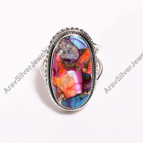 Natural Top Quality Purple Spiny Oyster Turquoise Gemstone 925 Sterling Silver Handmade Design Statement Promise Wedding Ring Jewelry Gift for Wife Girlfriend in Kuwait