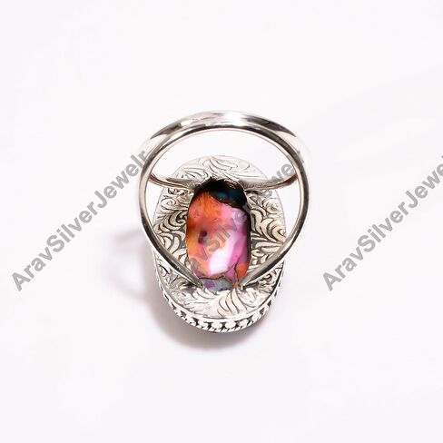 Natural Top Quality Purple Spiny Oyster Turquoise Gemstone 925 Sterling Silver Handmade Design Statement Promise Wedding Ring Jewelry Gift for Wife Girlfriend in Kuwait