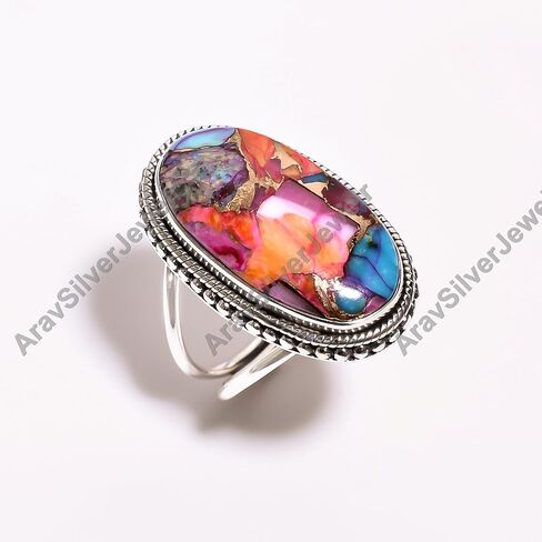 Natural Top Quality Purple Spiny Oyster Turquoise Gemstone 925 Sterling Silver Handmade Design Statement Promise Wedding Ring Jewelry Gift for Wife Girlfriend in Kuwait