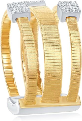 Sterling Silver Italian Design Two-Tone Matte Gold Tone with Simulated Diamonds Cubic Zirconia Wide Ring in Kuwait