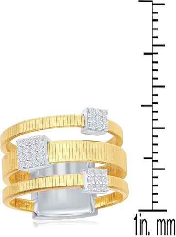 Sterling Silver Italian Design Two-Tone Matte Gold Tone with Simulated Diamonds Cubic Zirconia Wide Ring in Kuwait
