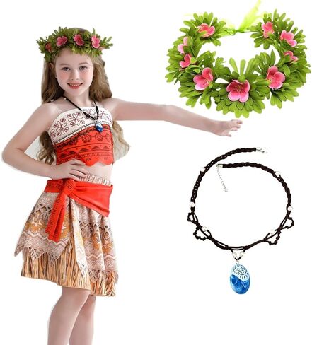 Princess Adventure Ocean Costume for Girls Swimsuit Dress Halloween With Necklace and Garlands in Saudi Arabia