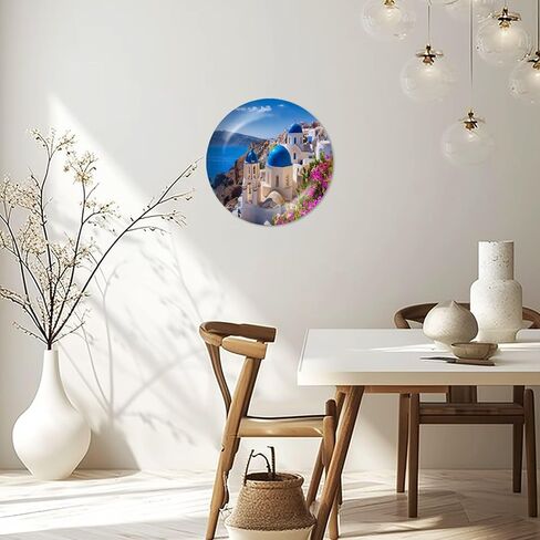Decorative Ceramic Plates for Display with Stand, 10" Santorini Island Greece Dinner Plate for Wall Hanging Tabletop Decor Home Gifts in Saudi Arabia