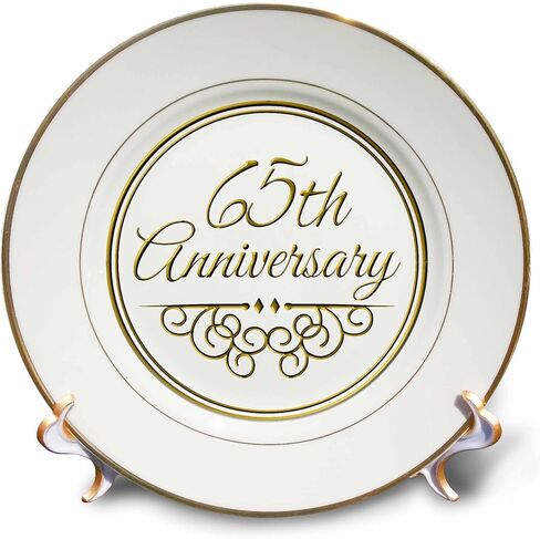 3dRose cp_154507_1 65th Gold Text for Celebrating Wedding Anniversaries 65 Years Married Together Porcelain Plate, 8-Inch in Kuwait