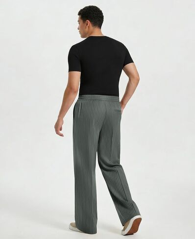 Susclude Mens Pinstripe Casual Pants Old Money Wide Leg Pleated Drawstring Baggy Trousers Work Relaxed Fit Slacks with Pocket in Saudi Arabia