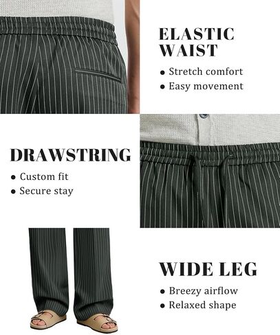 Susclude Mens Pinstripe Casual Pants Old Money Wide Leg Pleated Drawstring Baggy Trousers Work Relaxed Fit Slacks with Pocket in Saudi Arabia