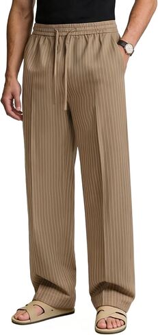 Susclude Mens Pinstripe Casual Pants Old Money Wide Leg Pleated Drawstring Baggy Trousers Work Relaxed Fit Slacks with Pocket in Saudi Arabia