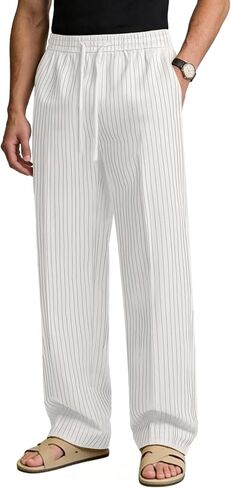 Susclude Mens Pinstripe Casual Pants Old Money Wide Leg Pleated Drawstring Baggy Trousers Work Relaxed Fit Slacks with Pocket in Saudi Arabia