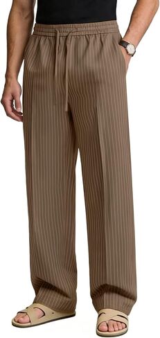 Susclude Mens Pinstripe Casual Pants Old Money Wide Leg Pleated Drawstring Baggy Trousers Work Relaxed Fit Slacks with Pocket in Saudi Arabia