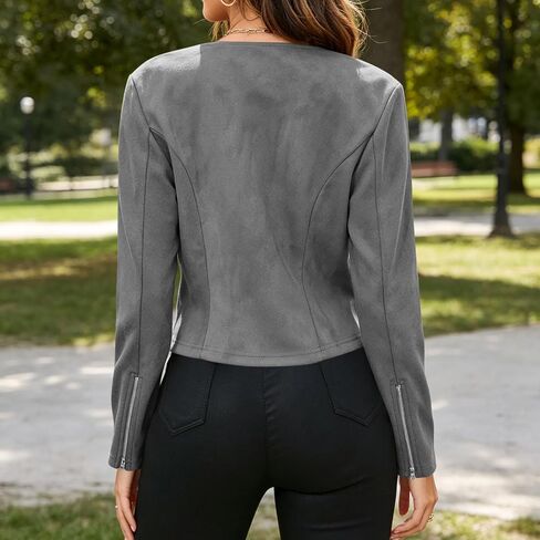 Fall Jackets For Women 2026 Faux Suede Round Neck Full Zip Jacket Long Sleeve Casual Lightweight Cropped Coats in Saudi Arabia