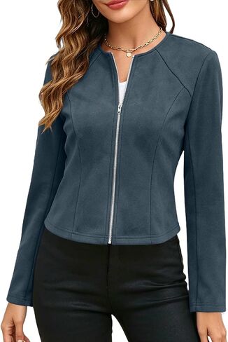 Fall Jackets For Women 2026 Faux Suede Round Neck Full Zip Jacket Long Sleeve Casual Lightweight Cropped Coats in Saudi Arabia