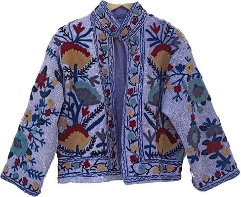 Women's Floral Embroidered Jacket, Peach Color, Traditional Boho Style, Open Front in Kuwait