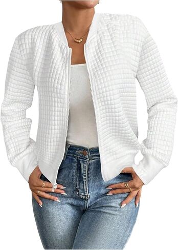 SOLY HUX Women's Zip Up Bomber Jacket Long Sleeve Knit Dressy Office Jackets Coat Casual Outerwear in Kuwait