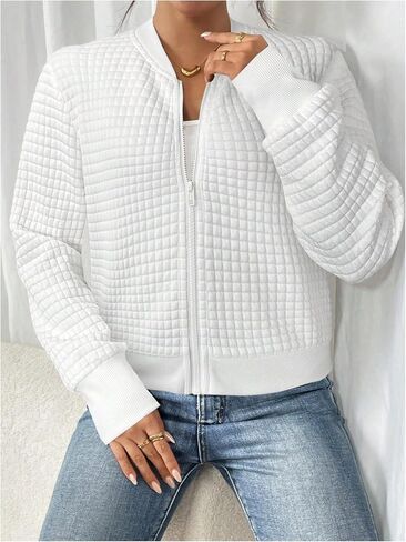 SOLY HUX Women's Zip Up Bomber Jacket Long Sleeve Knit Dressy Office Jackets Coat Casual Outerwear in Kuwait