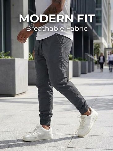 Men's Hiking Cargo Pants Elastic Waist Lightweight with Pockets in Kuwait