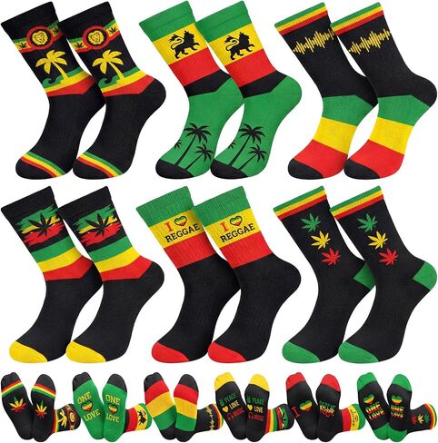 Hercicy 6 أزواج جوارب Juneteenth Reggae للرجال والنساء الراستا الجامايكي الزي الجدة جوارب الكاحل مضحك مهرجان الرجعية مخطط العلم الأفريقي زي الهدايا هدايا حفلة الريغي in Kuwait