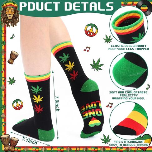 Hercicy 6 أزواج جوارب Juneteenth Reggae للرجال والنساء الراستا الجامايكي الزي الجدة جوارب الكاحل مضحك مهرجان الرجعية مخطط العلم الأفريقي زي الهدايا هدايا حفلة الريغي in Kuwait