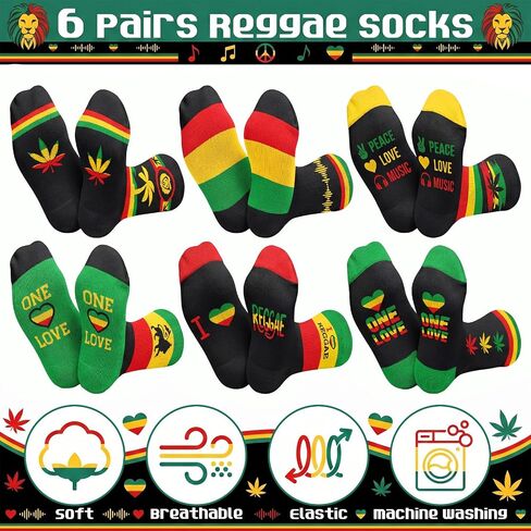 Hercicy 6 أزواج جوارب Juneteenth Reggae للرجال والنساء الراستا الجامايكي الزي الجدة جوارب الكاحل مضحك مهرجان الرجعية مخطط العلم الأفريقي زي الهدايا هدايا حفلة الريغي in Kuwait