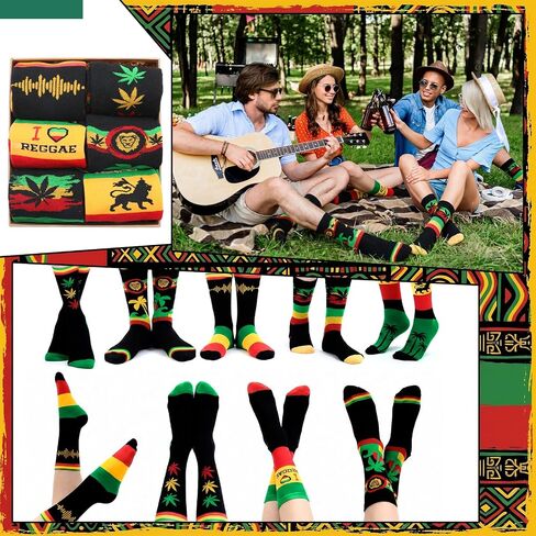 Hercicy 6 أزواج جوارب Juneteenth Reggae للرجال والنساء الراستا الجامايكي الزي الجدة جوارب الكاحل مضحك مهرجان الرجعية مخطط العلم الأفريقي زي الهدايا هدايا حفلة الريغي in Kuwait