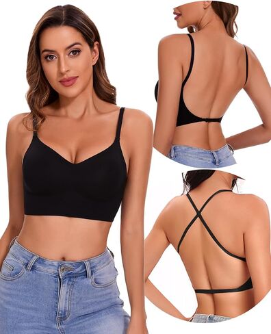 Low Back Bra - Open Back Backless Bra, Padded Bralette for Women Seamless Multiway Criss Cross Halter Bras in Saudi Arabia