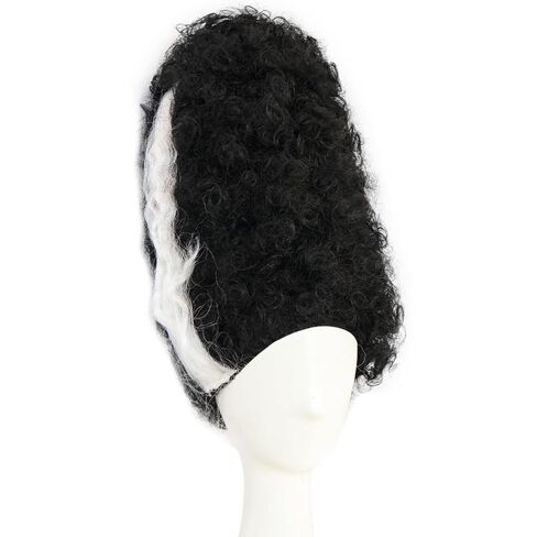 Hair Cap+Monster Bride Wig for Women Black White Beehive Wig Fluffy Curly Hair Black White Gothic Outfit Monster Bride Cosplay Costume Synthetic Beehive Outfit for Theme Party Halloween Cosplay in Saudi Arabia